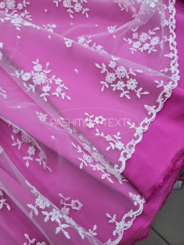 Szecessziós hímzett tüllcsipke ivory