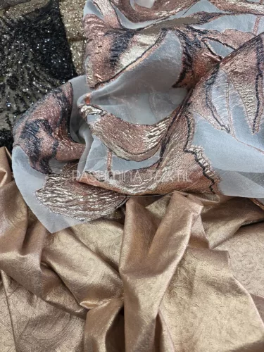 Bronz modern virág mintás organza