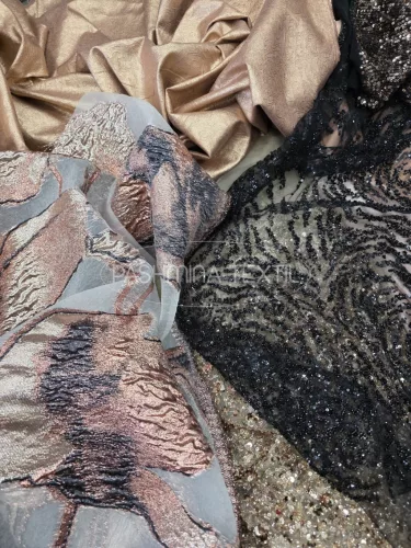 Bronz modern virág mintás organza