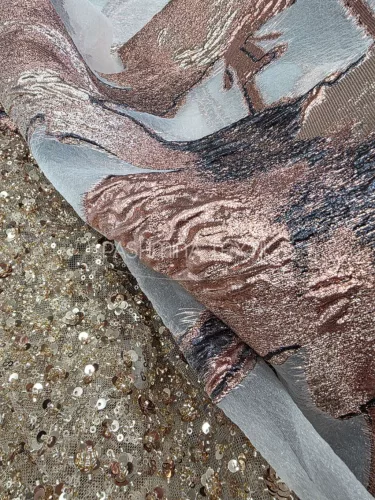 Bronz modern virág mintás organza