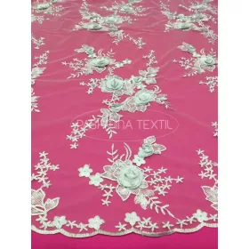 Nagy 3D virágos tüllcsipke optikai - Fehér