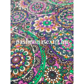 Viszkóz jersey - Zöld-Lila színű, mandala mintás