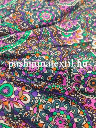 Viszkóz jersey - Zöld-Lila színű, mandala mintás