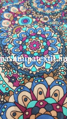 Viszkóz jersey - Kék-padlizsán színű, mandala mintás