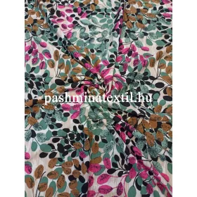 Viszkóz jersey - Fehér alapon, menta-pink apró leveles