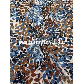 Viszkóz jersey - Fehér alapon, kék-barna apró leveles