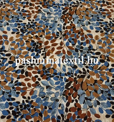 Viszkóz jersey - Fehér alapon, kék-barna apró leveles
