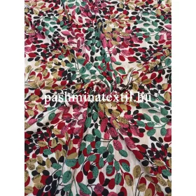 Viszkóz jersey - Fehér alapon, mályva-drapp apró leveles