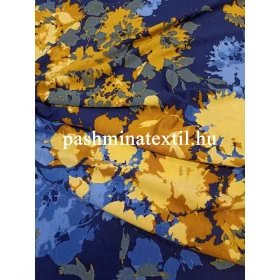   Viszkóz jersey - Sötét kék alapon kék-sárga színű virágos