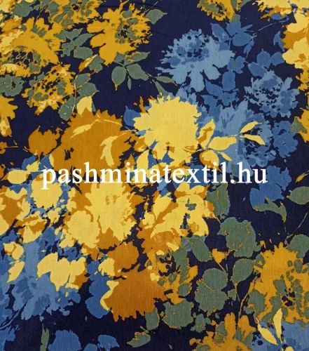 Viszkóz jersey - Sötét kék alapon kék-sárga színű virágos