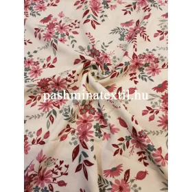 Viszkóz flokon, fehér alapon rózsaszín virág mintás