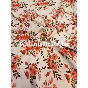 Viszkóz flokon, fehér alapon barack virágok