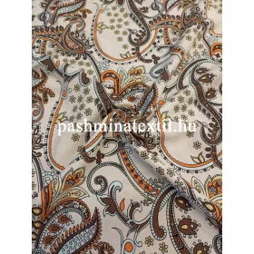 Viszkóz flokon, fehér alapon sárga-barna paisley mintás