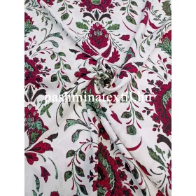   Viszkóz flokon, fehér alapon mályva színű virág mintás