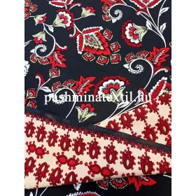   Viszkóz flokon, fekete alapon piros virág mintás, dupla bordűrrel