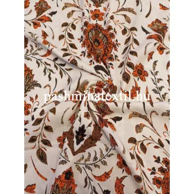   Viszkóz flokon - fehér alapon narancs sárga virág mintáa